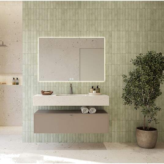Møbelpakke FOSSBAD New Block Kommode 120 Greige med Simplicity silestoneservant og Angular speil