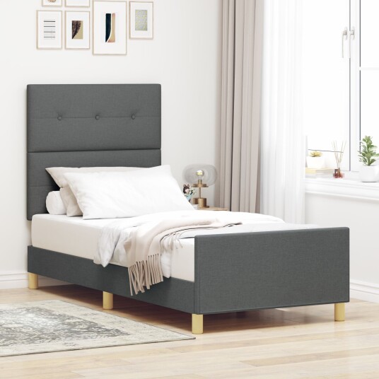 Sengramme Mørkegrå 90x200 cm Stoff 3344698
