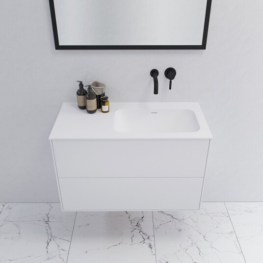 Pulcher Mood 90R Soft - Baderomsmøbel 90x46 cm, matt hvit med SolidTec® vask