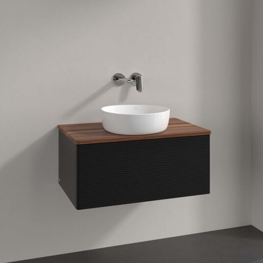 Villeroy & Boch Antao Servantskap med 1 skuff 80x50x36 cm u/lys Sort Matt/Valnøtt Villeroy & Boch Antao Servantskap med 1 skuff 80x50x36 cm u/lys Sort Matt/Valnøtt