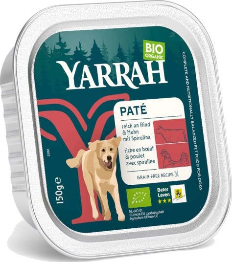 Yarrah Økologisk Paté Våtfôr Okse med Spirulina 12x150g