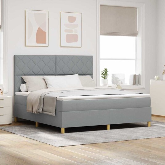  Box Spring Seng med Madrass & LED Lysegrå 180x200 cm Stoff