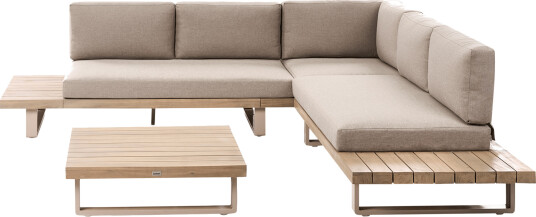 Hjørnesofa utendørs med bord 5 seter Mykonos høyrevendt akasietre Beige/brun