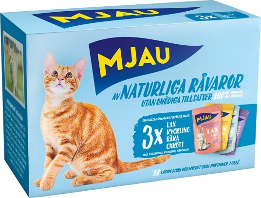 Mjau Blandet Pakke Kattemat med Fisk og Kjøtt i Gelé 12 x 85 g