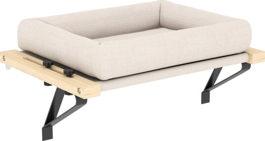 Kattehus for vinduskarmer og varmeovner, pute, hvitt tre