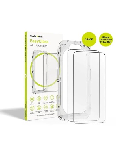 Mobile Origin EasyGlass with Applicator iPhone 16 Pro Max/17 Pro Max 2 pack