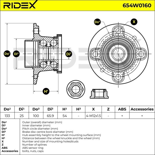 RIDEX 654W0160 Hjullager