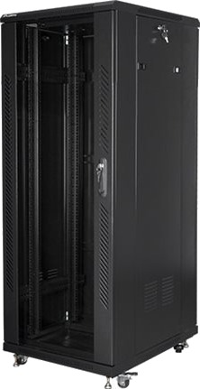 Lanberg FF01 series - Rack skap - 600 x 800, flat pack - med 4 kjølevifter - fritt stående, står på gulv - svart, RAL 9004 - 32U - 19"