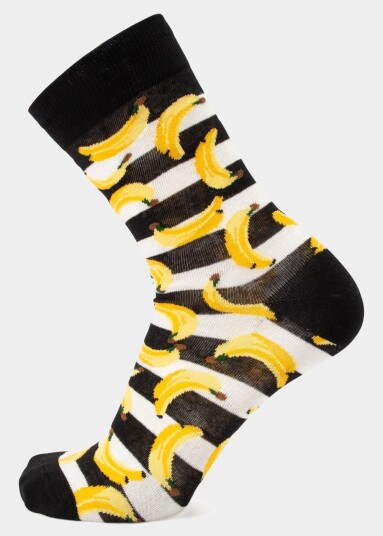 Tropical Sock White Graphic Banana 41 46 Bomullsstrømper