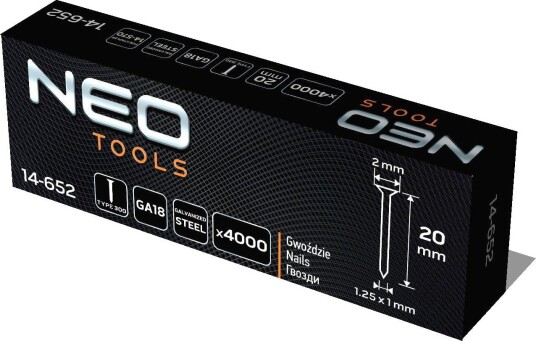 NEO Tools Spiker 14-570 Galvaniserte Til Trykkluft Spikerpistol GA18, Type 300, Lengde 20 mm 4000 Stk.