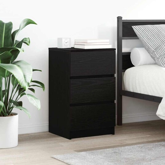 Nattskap med 3 skuffer 2 stk svart 39x35x65 cm