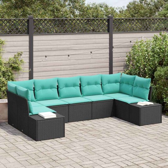 vidaXL Hagesofa Set 7 stk. 7-Antall seter Svart og turkis Poly rattan