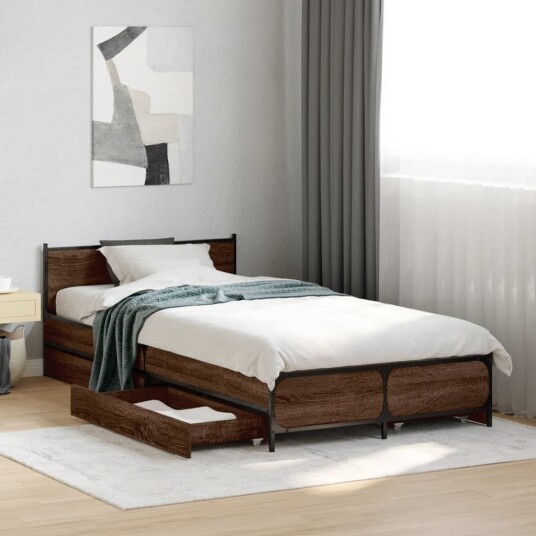  Sengeramme med skuffer brun eik 75x190 cm konstruert tre 8721102611667
