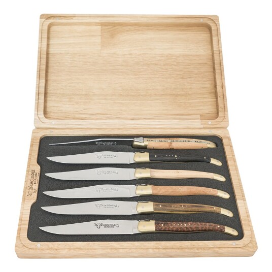 Laguiole Stekekniv 6 stk blandede treslag rustfri