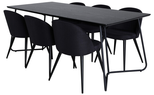 Venture Home Petra Spisegruppe 190 cm Rektangulær med 6 Velvet Stoler Sort