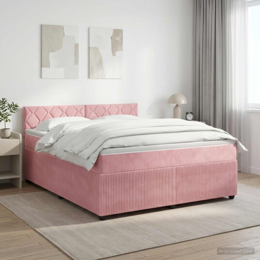 vidaXL Kontinentalseng med madrass Rosa 140 x 190 cm Fløyel