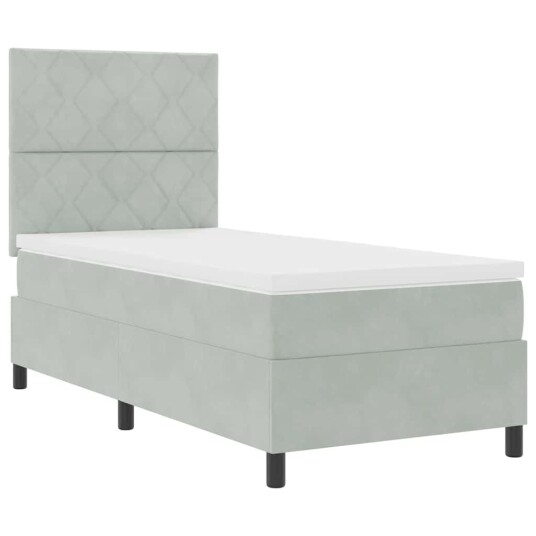 Boxspring Seng med Madras Lysegrå Enkelt Fløyel