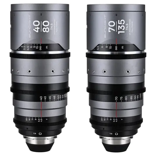 Laowa Sunlight 40 80mm/70 135mm T4.5 2x Bundle. Anamorphic Zoom Silver Arri PL