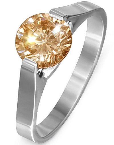 Sølvfarget Stålring med 7 mm Topaz CZ Sten Strl 57 x 18,20 mm