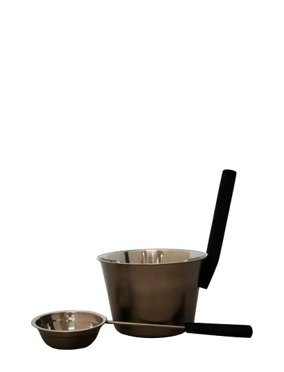 Emendo Dark Grey Sauna Bucket And Ladle Steel Brown