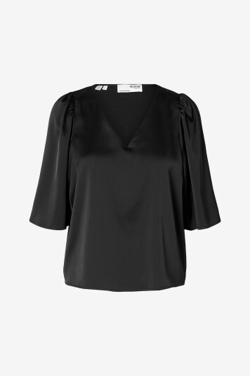 Selected Femme Topp slfLena 2/4 V neck Top D2 Svart
