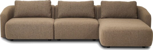 Milano avrundet 5 seters høyrevendt L sofa med lav rygg i brun bouclé