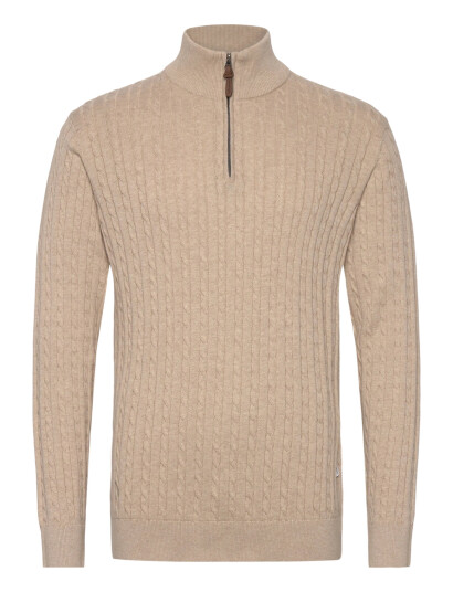 Lindbergh 1/2 Zip Cable Knit - Beige - M Lindbergh 1/2 Zip Cable Knit - Beige - M
