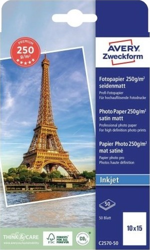 Avery C2570 50 Fotopapir 10x15 cm Semi Blank 250 g/m² 50 ark Hvit