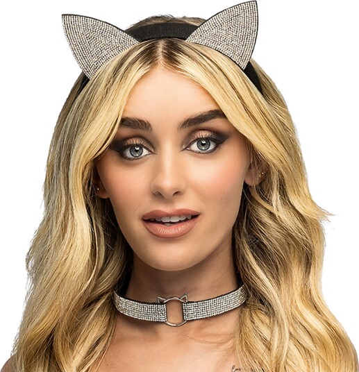 Boland Party Partners Hårbøyle Katteører & Choker Strass One size 54589