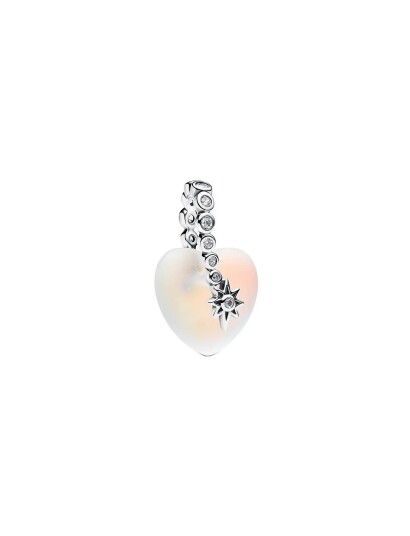 Pandora Heart Sterling Silver Dangle With Clear Cubic Zirconia And Moonstone Iridescent Glass Silver ONE SIZE Pandora Heart Sterling Silver Dangle With Clear Cubic Zirconia And Moonstone Iridescent Glass Silver ONE SIZE