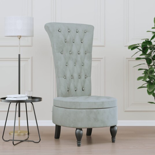 Stol med høy ryggstøtte lysegrå fløyel knappdesign 352464