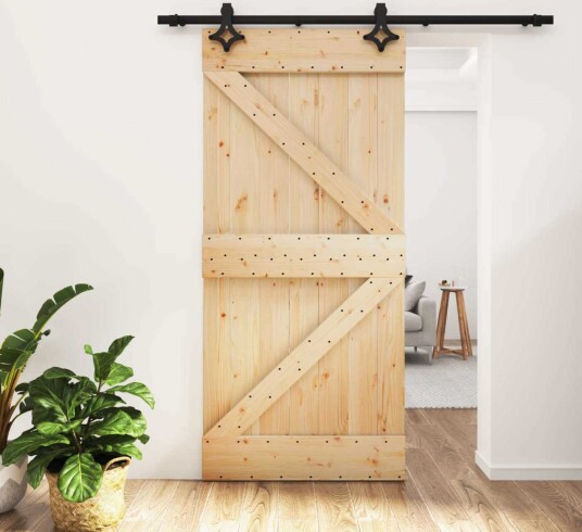 Skyvedør Naturlig og svart 95 x 210 cm Massiv Furu Tre Skyvedør Naturlig og svart 95 x 210 cm Massiv Furu Tre