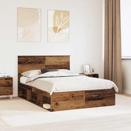 Sengestamme med hodegjerde Gammelt tre 140 x 190 cm Massiv furu Sengestamme med hodegjerde Gammelt tre 140 x 190 cm Massiv furu