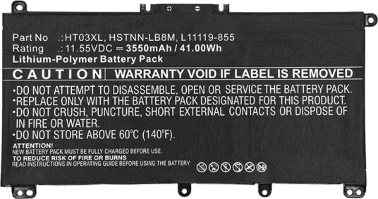 Coreparts Batteri Til Bærbar Pc Tilsvarer: Hp L11119-855 Litiumpolymer 3400 Mah 39 Wh MBXHP-BA0171