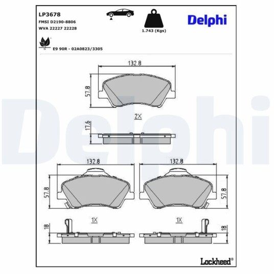 Bremseklosser DELPHI LP3678 Bremseklosser DELPHI LP3678