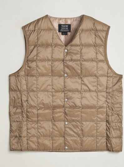TAION V Neck Lightweight Down Vest Khaki TAION V Neck Lightweight Down Vest Khaki