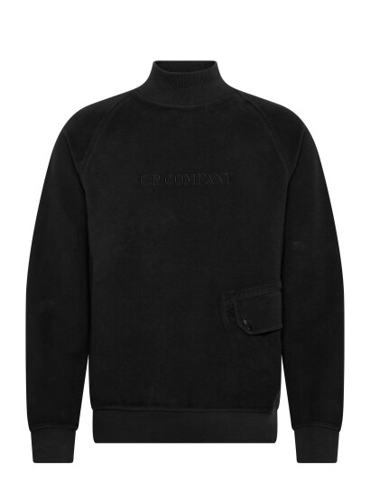 C.P. Company Reverse Brushed & Emerized Diagonal Fleece Mixed Funnel Neck - Black - XXL C.P. Company Reverse Brushed & Emerized Diagonal Fleece Mixed Funnel Neck - Black - XXL