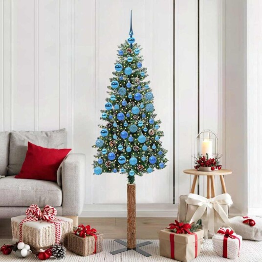  Slim juletre Grønn og hvit 180 cm PVC og Massivt Furu tre