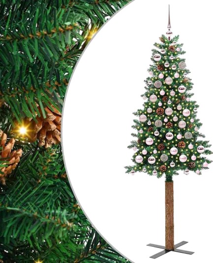  Slim juletre med 300 LED grønn 180 cm PVC og Massivt Furu tre