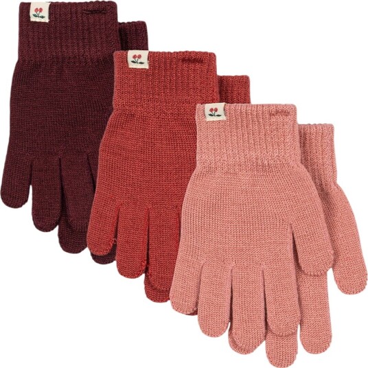 Konges Sløjd Hansker   Strikk   3 pack   Filla   Rose Mix   Konges Sløjd   9 10 år (134 140)   Handsker Bordeaux Rosa Rød
