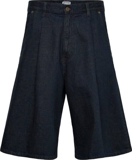 Weekday Mid Rise Baggy Pleated Denim Shorts Navy 36