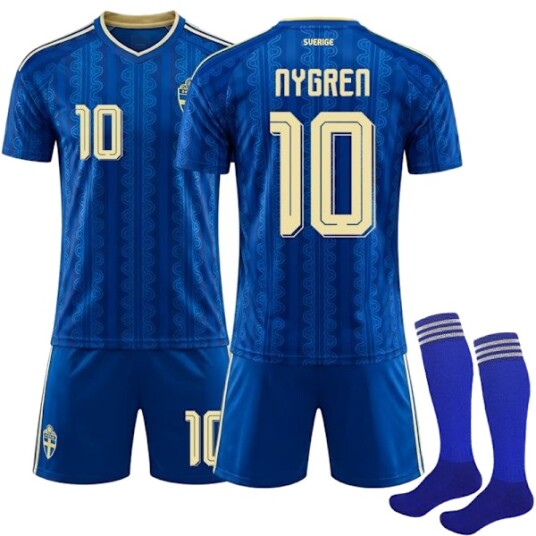 2026 VM Sverige Bortetrøye Barn Voksen Fotballtrøye med Sokker Nr.10 Nygren S
