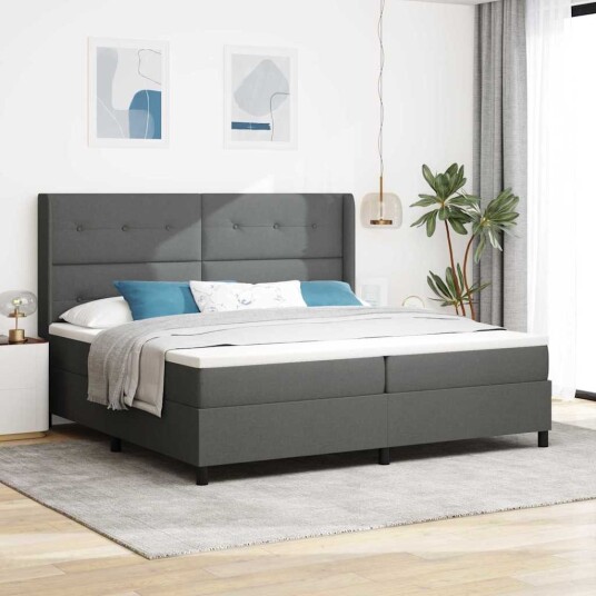  Bokfjæring Senge med Madrass Mørkegrå 200x200 cm Stoff