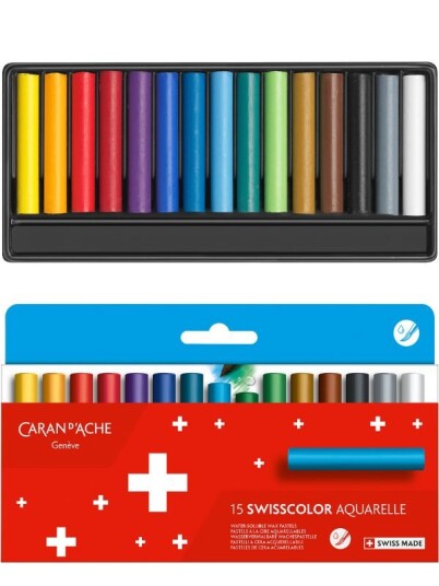 Caran d'Ache Swisscolor vannoppløselige vokspasteller 15 farger Caran d'Ache Swisscolor vannoppløselige vokspasteller 15 farger