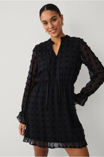 Vila Kjole viLiva L/S Tie Neck Short Svart
