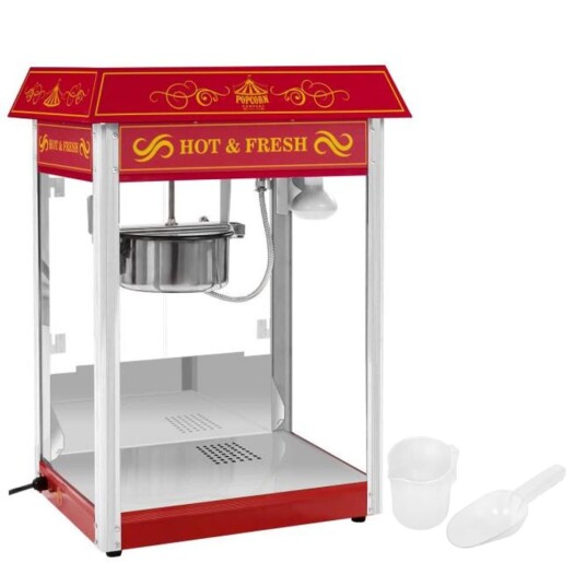 Profesjonell effektiv justerbar popcornmaskin 230V 1,6kW rød