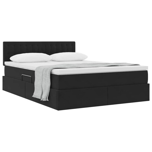 Seng med Oppbevaring med madrass Svart 140 x 190 cm Fløyel