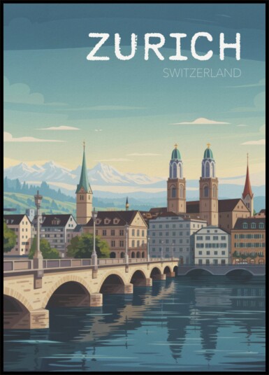 Zurich Switzerland Cityscape Plakat / 21x30