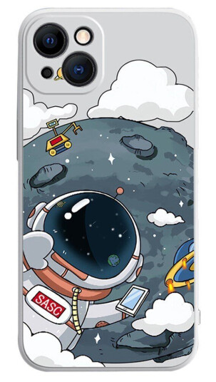 INCOVER iPhone 14 Plus Fleksibelt Deksel av Plast med Trykk - Astronaut På Månen / Hvit