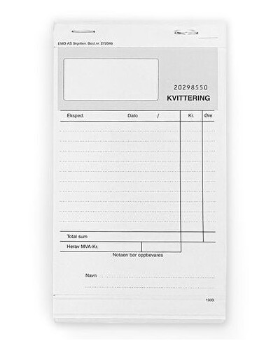 Kvitteringsblokk Emo 10,2x15 2ex selvkop Kvitteringsblokk Emo 10,2x15 2ex selvkop